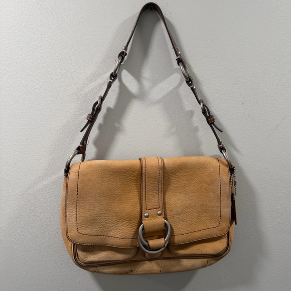 Coach Tan Leather Shoulder Bag vintage Y2K suede nubuck ring leather strap 2000s - Picture 1 of 8